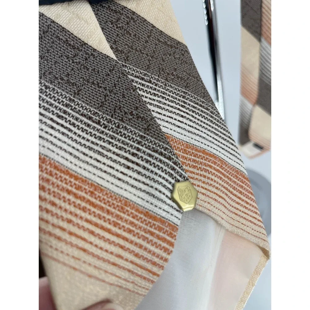 Vintage Andhurst Mens Brown Orange Striped Dacron Polyester Necktie‎ Washable